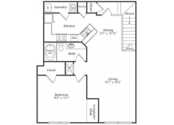 Arbour Floorplan 1 Bedroom 1 Bath 1025 Total Sq Ft at Villas at Carrington Square Apartments, Overland Park, KS 66221