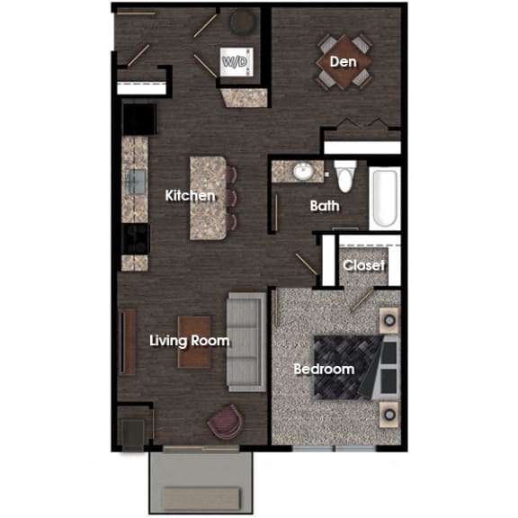 Floor Plan  Franklin C 1 bed 1 bath &#x2B; den floor plan