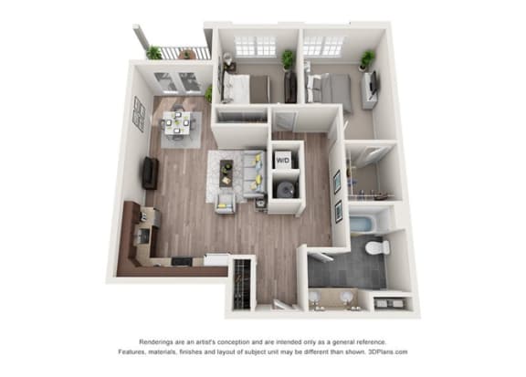 2 bedroom 2 bathroom apartment in libbie-mill midtown floor plan with porch/balcony