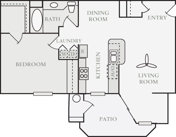 Abercromby One Bed One Bath Floor Plan, at North Pointe Apartments, Vacaville, 95688