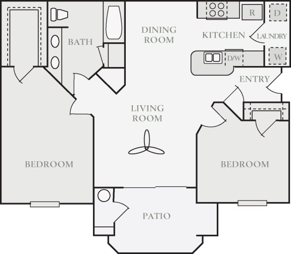 Aubourn Two Bed One Bath Floor Plan, at North Pointe Apartments, California, 95688