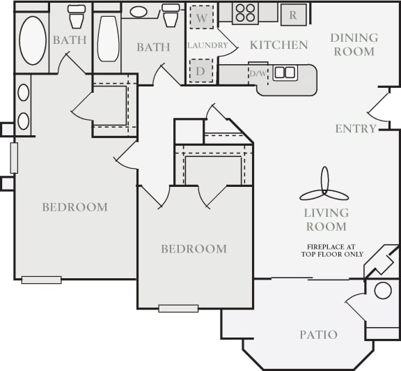 Barclay Two Bed Two Bath Floor Plan, at North Pointe Apartments, Vacaville, California