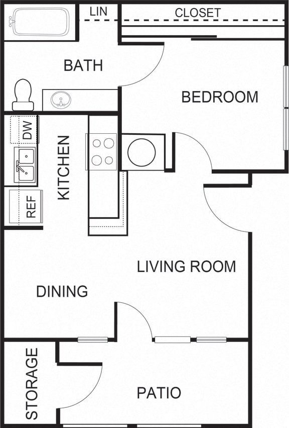 Floor Plan  1 Bedroom 1 Bathroom A1 Floorplan at Forest Creek Apartments in Houston, TX