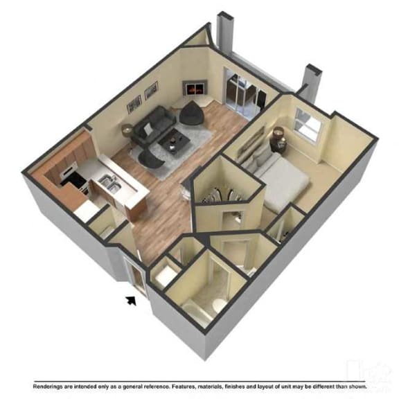 Floor Plan  One bedroom floor plan l The Retreat Apartments for rent in Santa Clarita CA