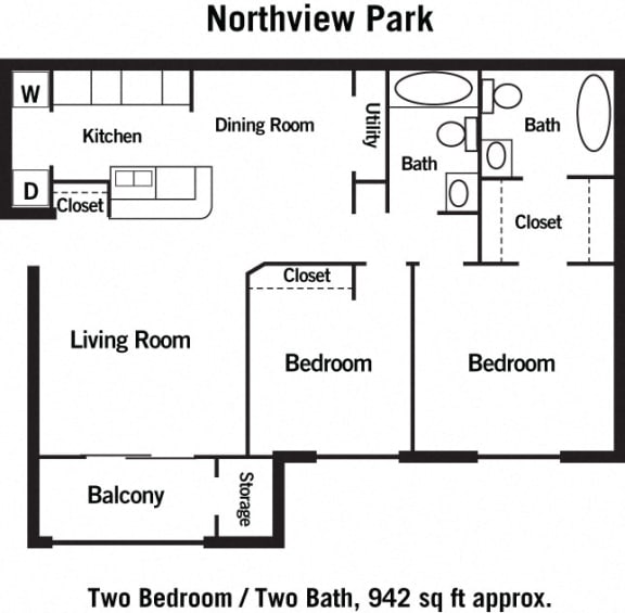 942 sq.ft. Two Bed Two Bath