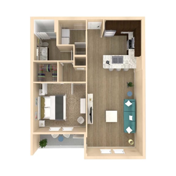 1 bedroom 1 bathroom Horizon Floor Plan at The Oasis at 301 Luxury Apartment Homes, Florida