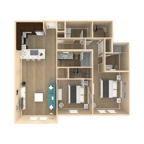 Floor Plan  1149 Square-Feet 2 bedroom 2 bathroom Oasis II Floor Plan at The Oasis at 301 Luxury Apartment Homes, Riverview, FL, 33578