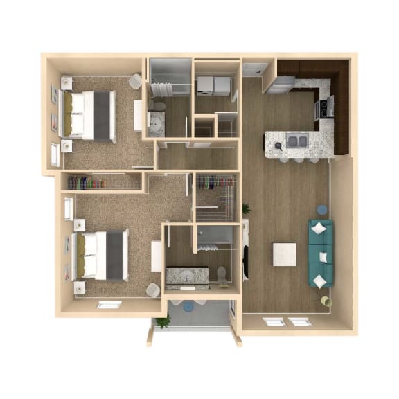 1139 Square-Feet 2 bedroom 2 bathroom Palm Floor Plan at The Oasis at 301 Luxury Apartment Homes, Florida, 33578