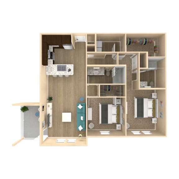 1186 Square-Feet 2 bedroom 2 bathroom Allure Floor Plan at The Oasis at 301 Luxury Apartment Homes, Riverview, FL