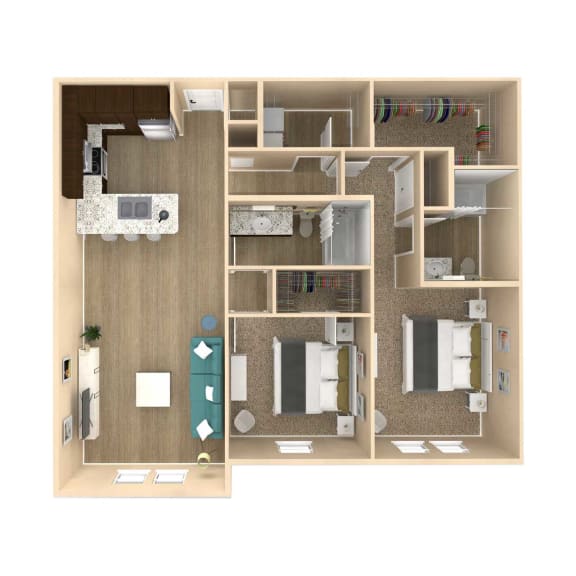 2 bedroom 2 bathroom Oasis I Floor Plan at The Oasis at 301 Luxury Apartment Homes, Riverview, 33578