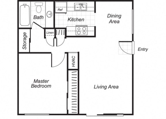 Floor Plan  One bedroom one bathroom A1 floorplan at Westchester Park Apartments in Tustin, CA