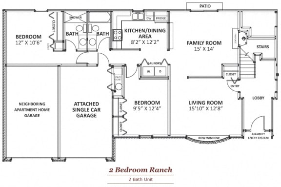 2 Bed 2 Bath Ranch Floor Plan