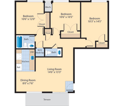 C1 Floor Plan C1 Floor Plan at The Fields of Alexandria, Alexandria, VA, 22304