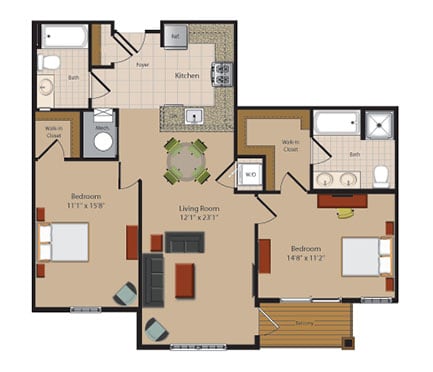B9 2 Bed 2 Bath Floor Plan B9 2 Bed 2 Bath Floor Plan at Garfield Park, Arlington
