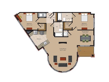 D1 2 Bedroom 2 Bathroom Floor Plan at Garfield Park, Virginia, 22201
