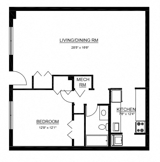 Floor Plan A1 - 1 Bed 1 Bath Apartment