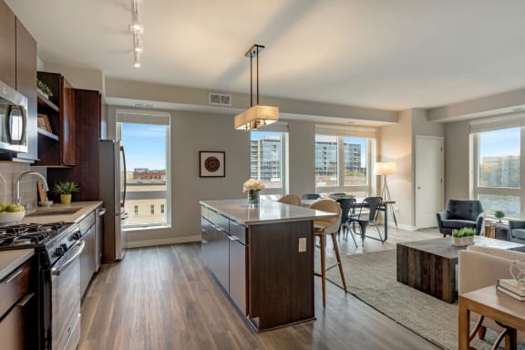 Solid wood islands with storage at The M on Hennepin, Minneapolis, MN, 55414
