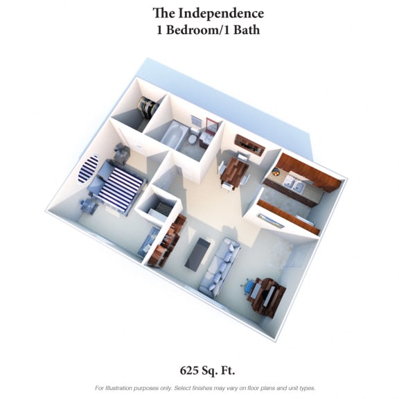 Floor Plan  The Independence: 1 Bed, 1 Bath