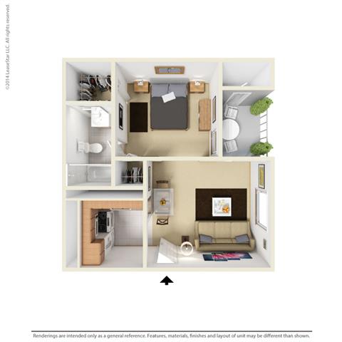 E1 - Studio bedroom 1 bath Floor Plan at Park at Caldera, Midland, TX, 79705