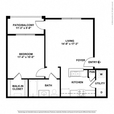 1 Bedroom 1 Bathroom Floor Plan at Orion McKinney, McKinney, TX