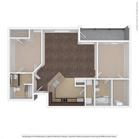 2 Bed 2 Bath, 1046 Square-Foot Floor Plan at Orion McKinney, McKinney
