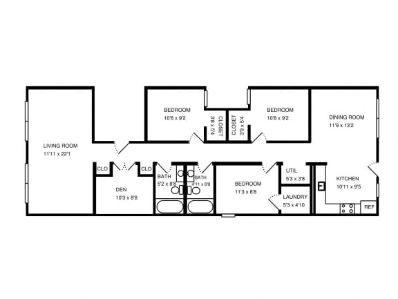 Floor Plan Three Bedroom with Den