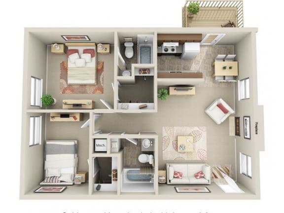  Floor Plan 2 Bed 2 Bath