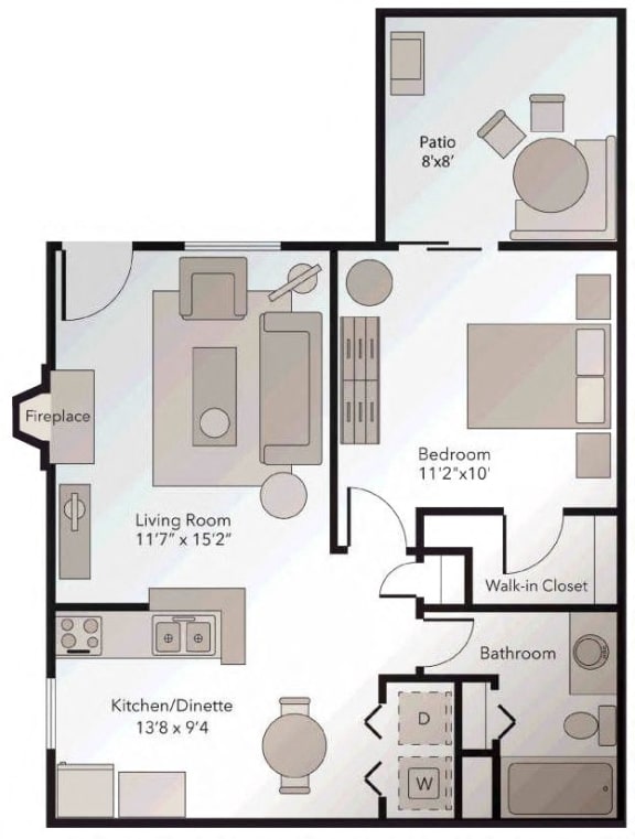 1 Bedroom Floor Plan at Silvertree, Westerville, OH