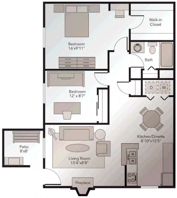2 Bedroom 1 Bathroom Floor Plan, at Springburne at Polaris Apartments in Columbus, Ohio 43235