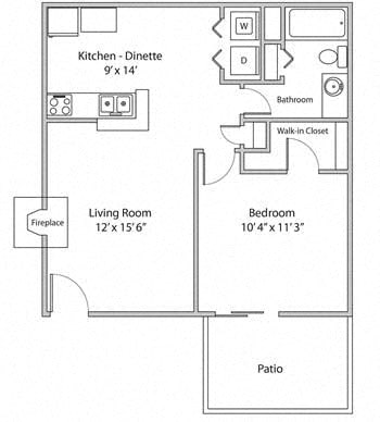1 Bedroom Floor Plan at Karric Place of Dublin, Dublin, Ohio