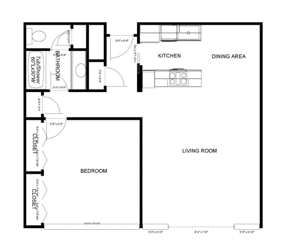 Floor Plan  1 Bedroom floor plan for Flores Manor Apartments