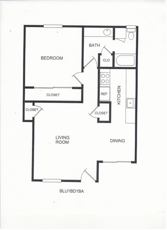 Floor Plan  1 Bedroom floor plan for Blue Hills West Apartments