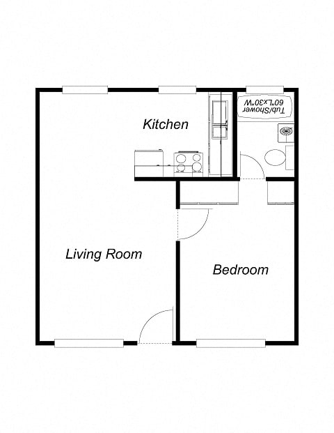 Floor Plan  1 Bedroom floor plan for 700-701 Coleman Ave