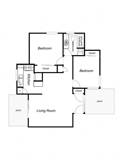 Floor Plan  2-Bedroom, 1-Bathroom