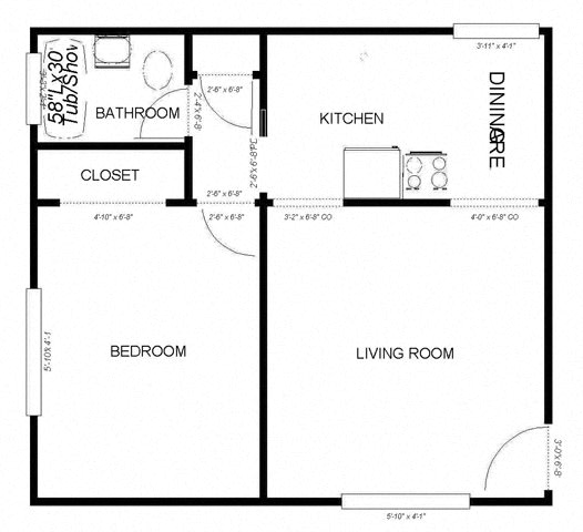 Floor Plan  1-Bedroom, 1-Bath - Plan B