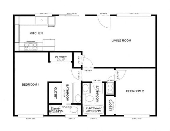 Floor Plan  2-Bedroom, 2-Bath Downstairs