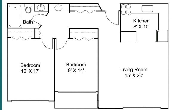 2 bed 1 bath i Floor plan at Hillsborough Apartments, Roseville, 55113