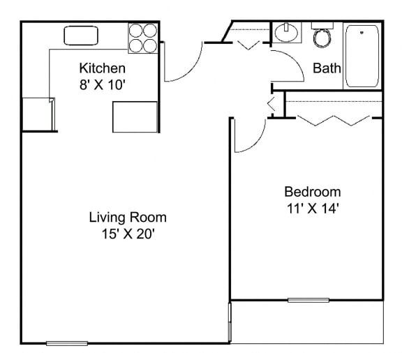 Floor Plan  1bed 1 bath N Floor plan at Hillsborough Apartments, Roseville, Minnesota