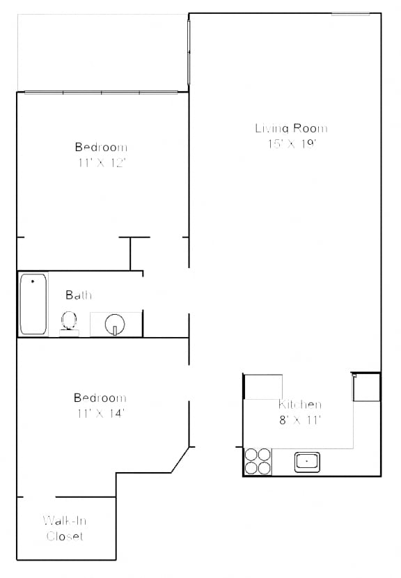 Floor Plan  1bed 1 bath O  Floor plan at Hillsborough Apartments, Roseville, MN
