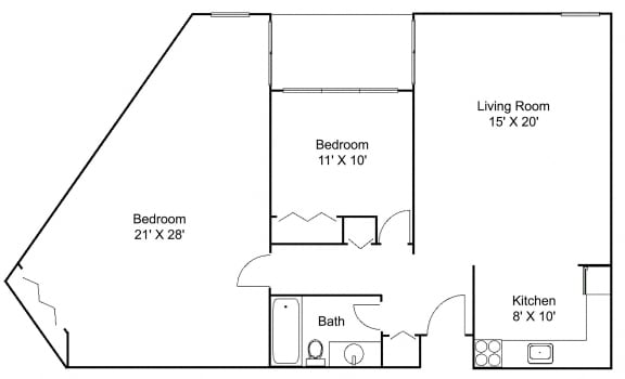 2 bed 1 bath O Floor plan at Hillsborough Apartments, Roseville
