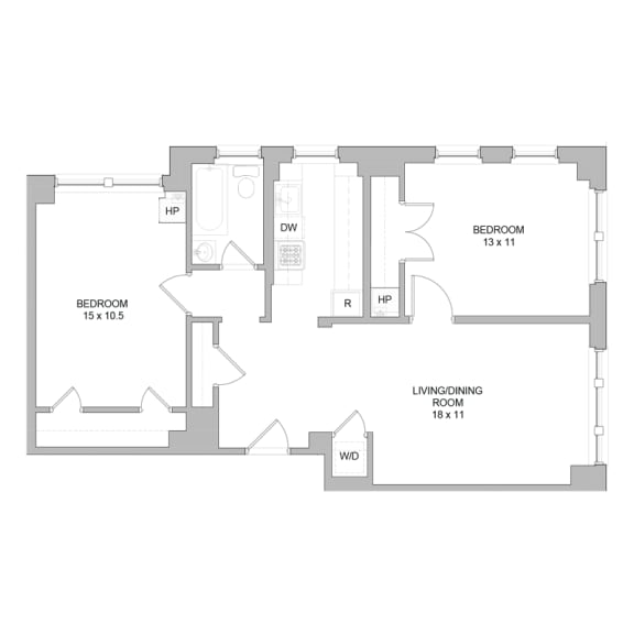 Floor Plan  2-Bedroom/1-Bathroom