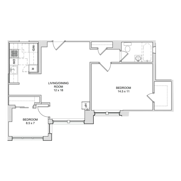 Floor Plan  1-Bedroom w/Den