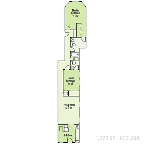 2 Bedrooms and 2 Bathrooms Floor Plans at Lockerbie Court on Mass Ave, Indiana, 46204