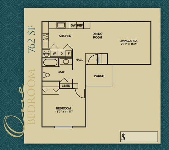 Floor Plan  one bedroom 762 square feet floor plan