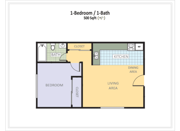 Floor Plan  1-Bed, 1-Bath