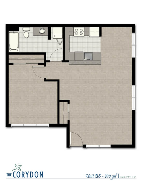 Floor Plan  One Bedroom B8 FloorPlan at The Corydon, Seattle, Washington