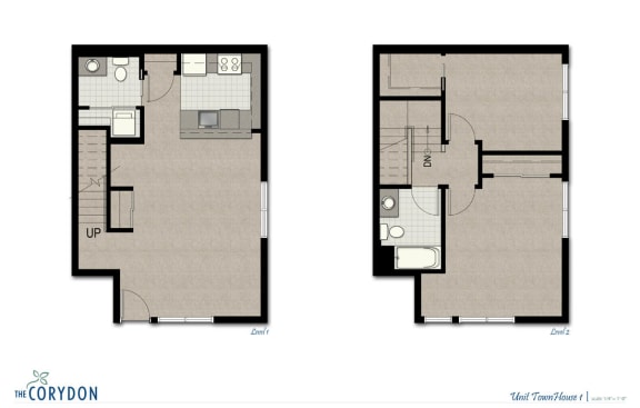 Floor Plan  Townhome TH1 FloorPlan 1,005 Sq.Ft. at The Corydon, Washington, 98105