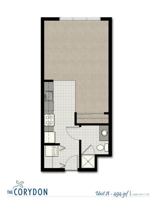Floor Plan  Studio A FloorPlan at The Corydon, Seattle, WA, 98105