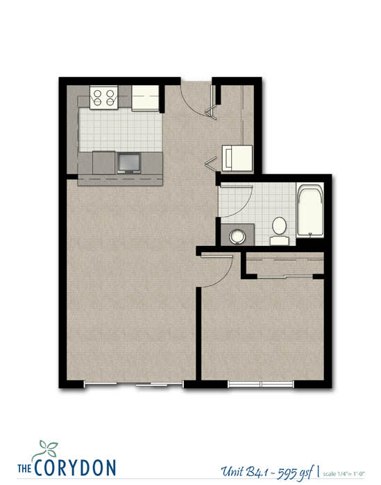 Floor Plan  One Bedroom B4 1 FloorPlan at The Corydon, Seattle, 98105