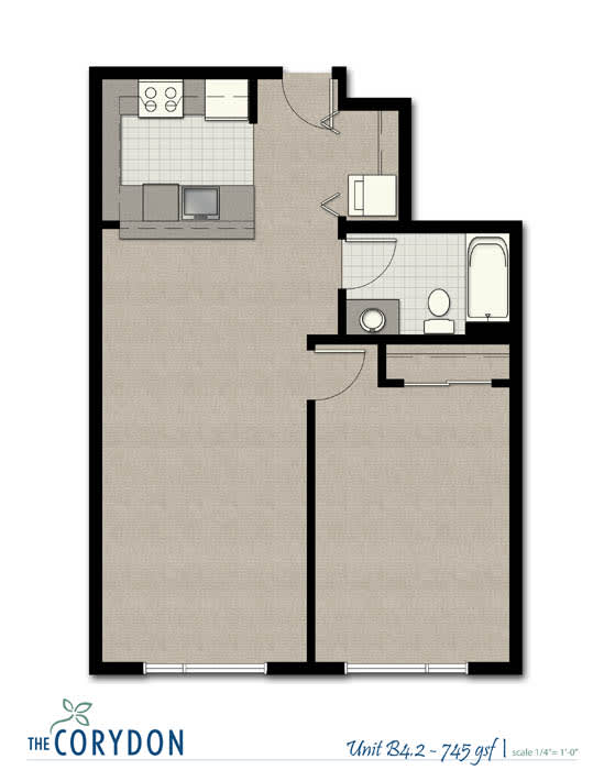 Floor Plan  One Bedroom B4 2 FloorPlan at The Corydon, Seattle